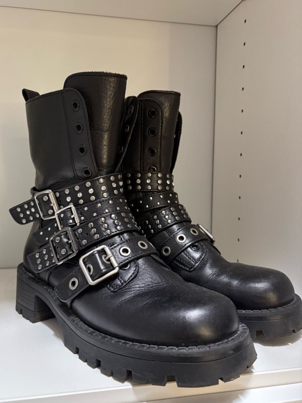 Aldo Black Studded Combat Moto Boots